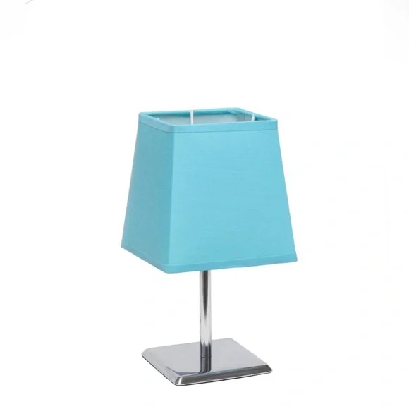 Simple Designs Mini Chrome Squared Empire Fabric Shade Table Lamp,Blue - Picture 1 of 10
